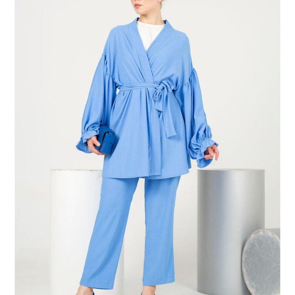 Blue -Suit Women long sleeve Turky Design